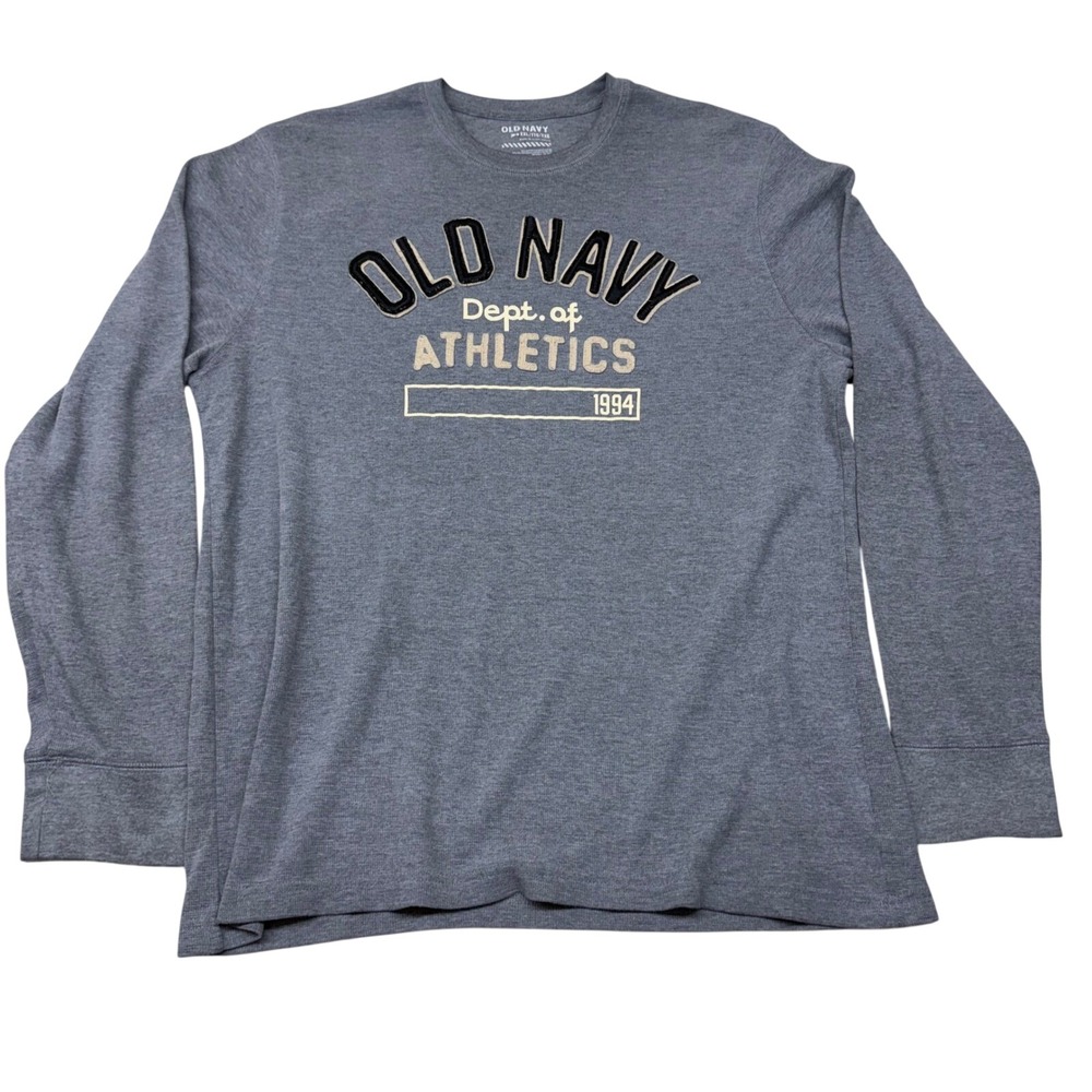 Old Navy Mens XXL Long Sleeve Dept of Athletics Graphic Waffle Tee Gray 1994